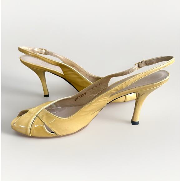 Stuart Weitzman 8.5 Butter Yellow Slingback Kitten Heel Pump Peep Toe Cross - Picture 4 of 9